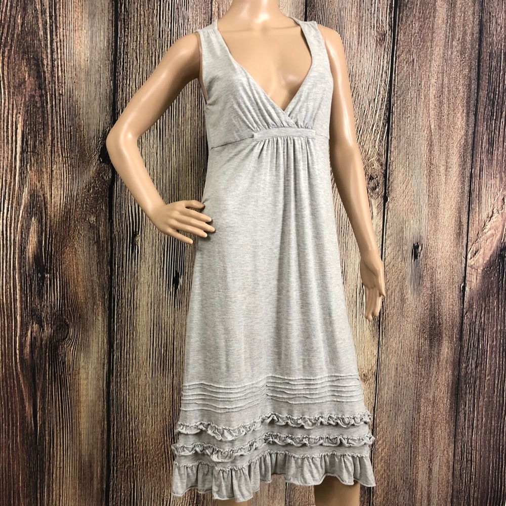 J Crew Midi Grey Ruffle Hem Dress - Picture 2 of 11